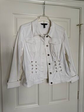 White House Black Market White Denim Lace-Up Jacket- XL - NWOT
